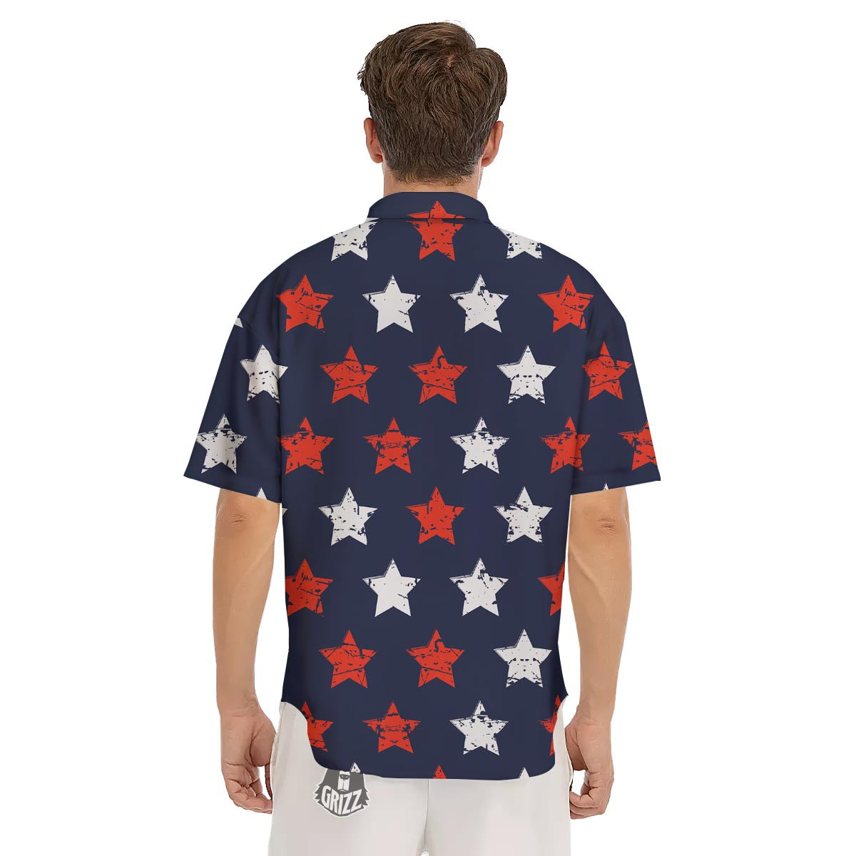 USA Star Blue And Red Print Pattern Men's Short Sleeve Shirts-grizzshop