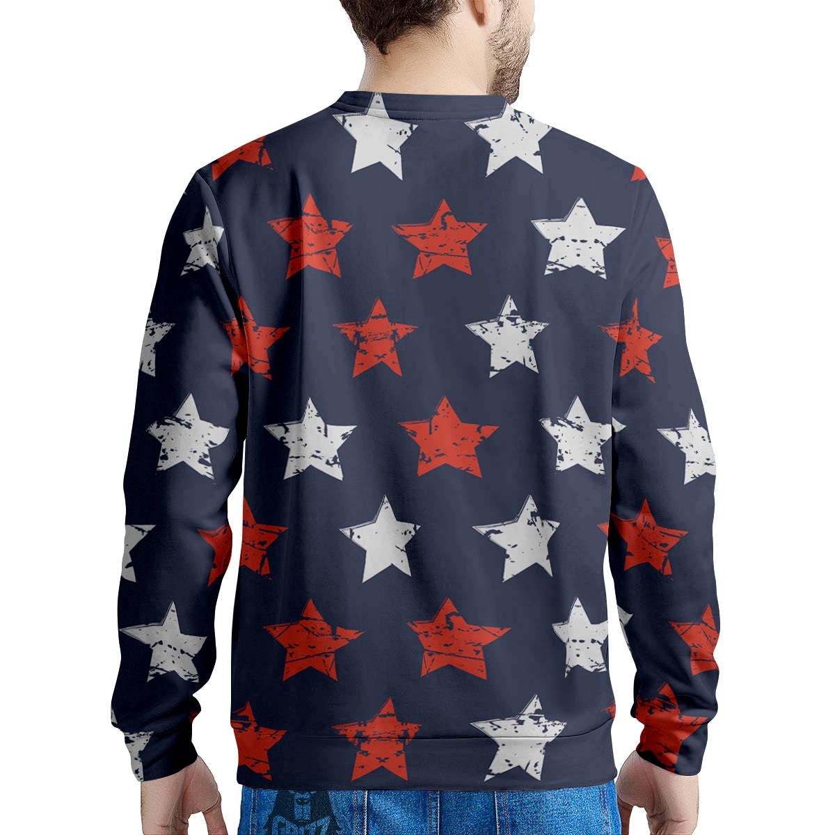 USA Star Blue And Red Print Pattern Men's Sweatshirt-grizzshop