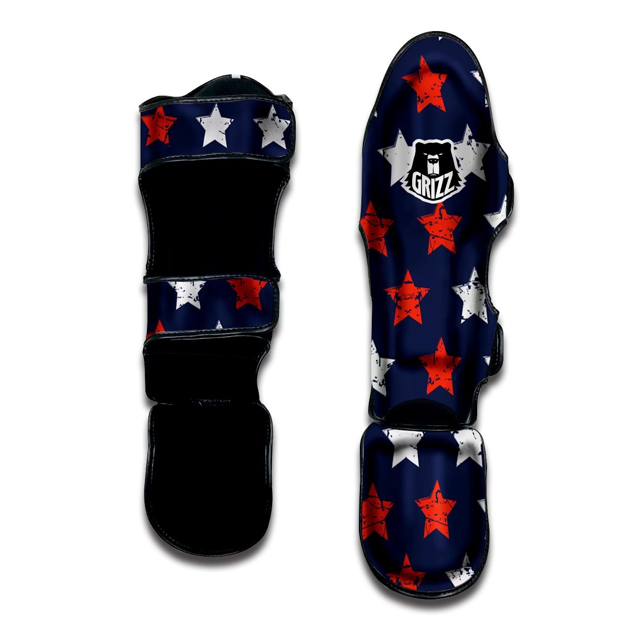 USA Star Blue And Red Print Pattern Muay Thai Shin Guards-grizzshop