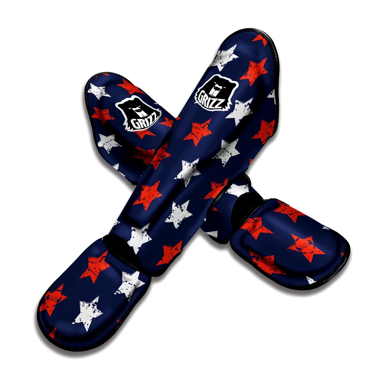 USA Star Blue And Red Print Pattern Muay Thai Shin Guards-grizzshop