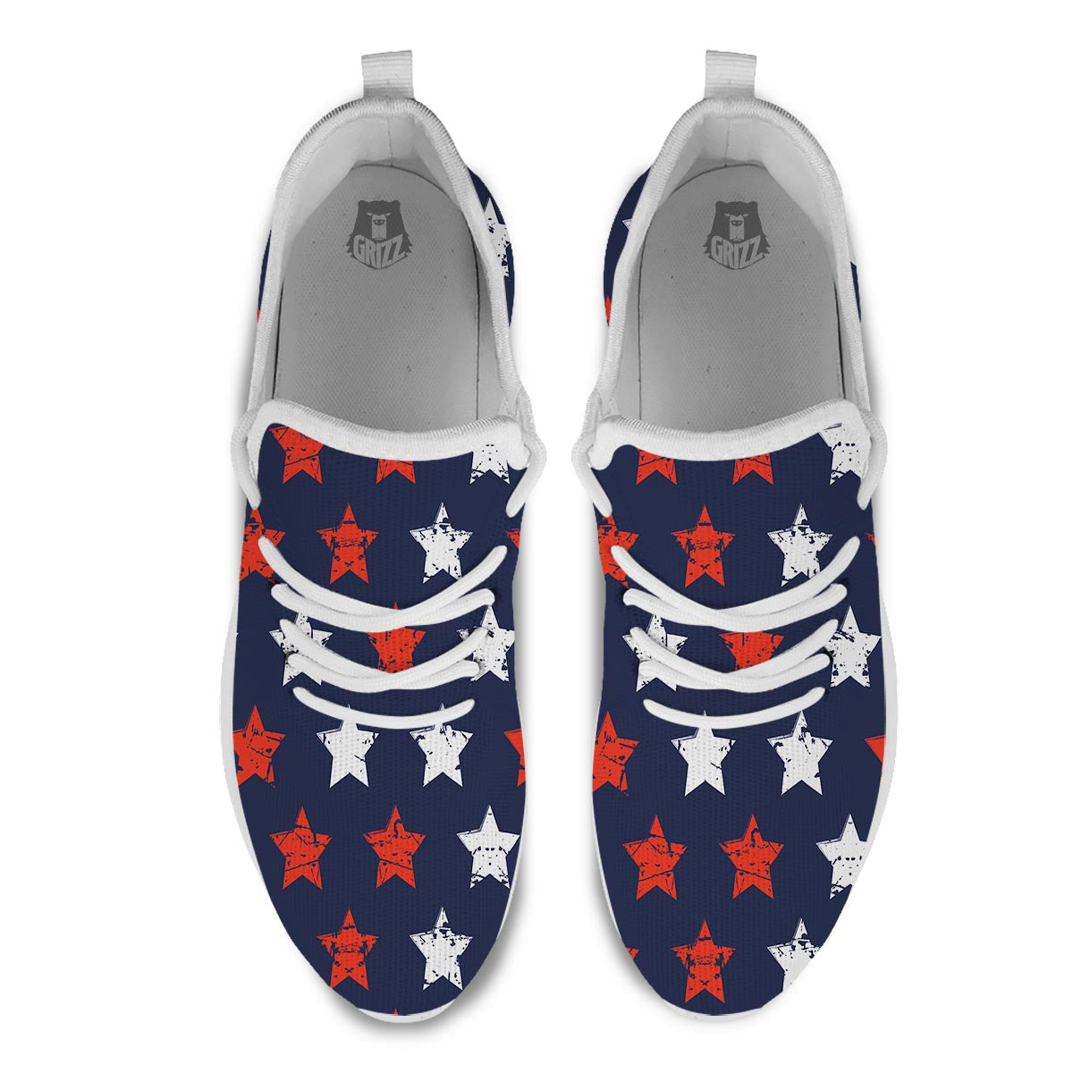 USA Star Blue And Red Print Pattern White Athletic Shoes-grizzshop