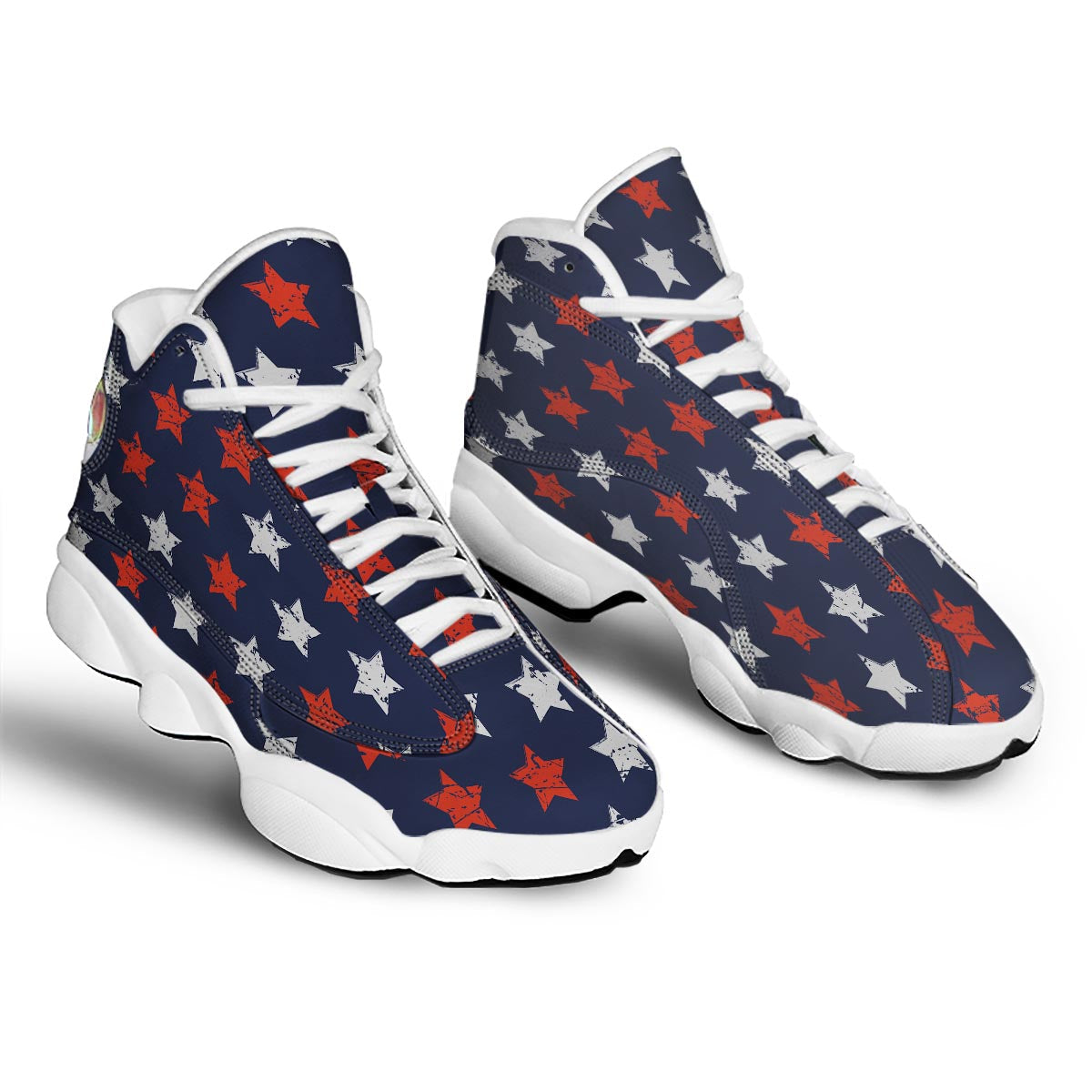 USA Star Blue And Red Print Pattern White Basketball Shoes-grizzshop