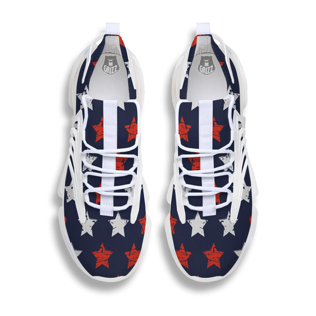 USA Star Blue And Red Print Pattern White Gym Shoes-grizzshop