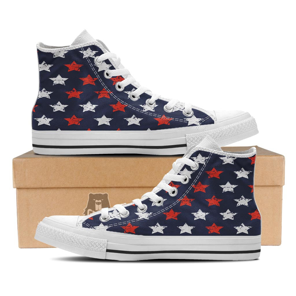 USA Star Blue And Red Print Pattern White High Top Shoes-grizzshop