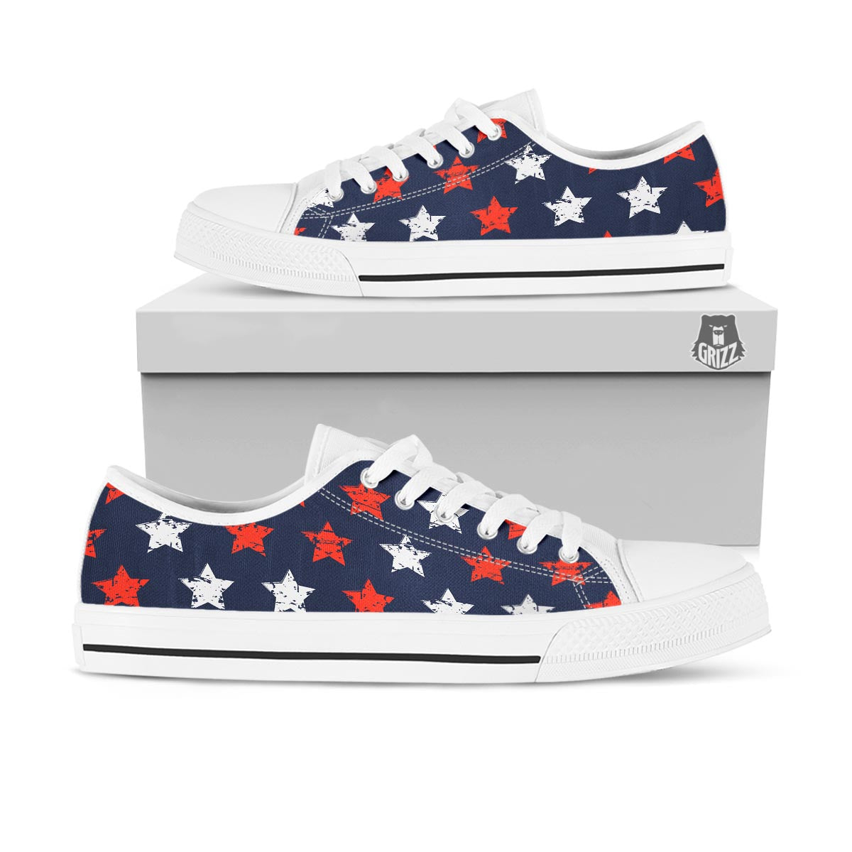 USA Star Blue And Red Print Pattern White Low Top Shoes-grizzshop