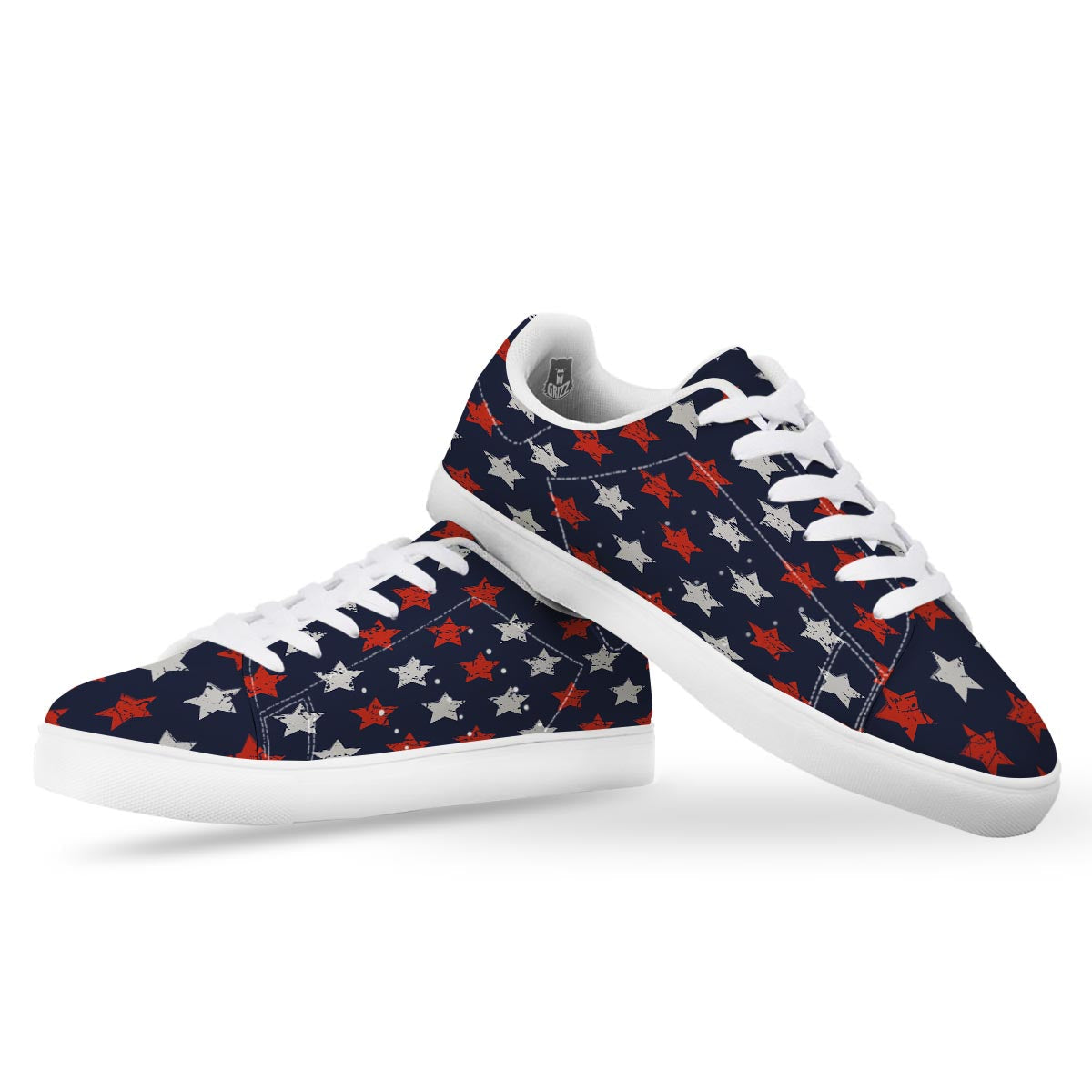 USA Star Blue And Red Print Pattern White Low Top Sneakers-grizzshop