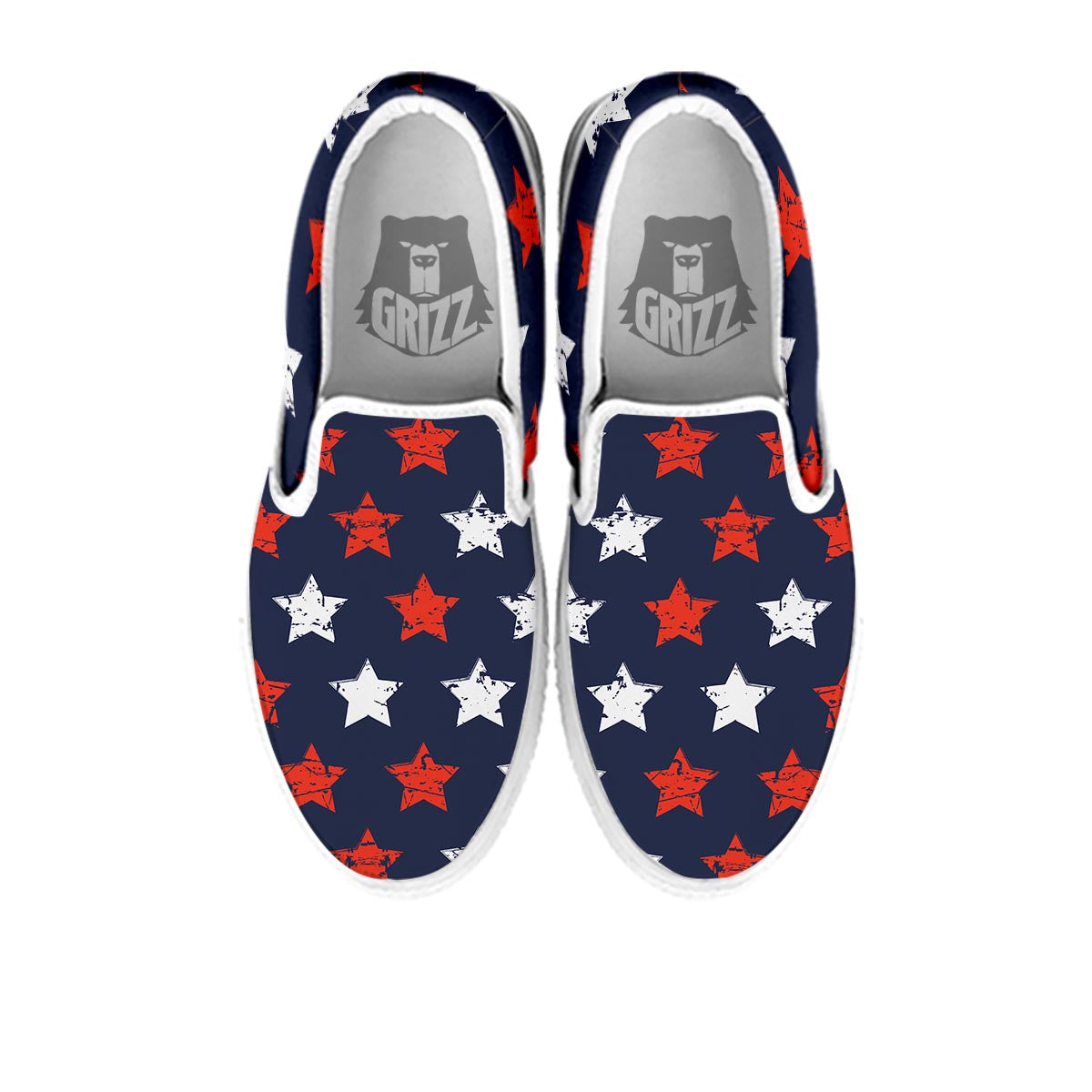 USA Star Blue And Red Print Pattern White Slip On Shoes-grizzshop