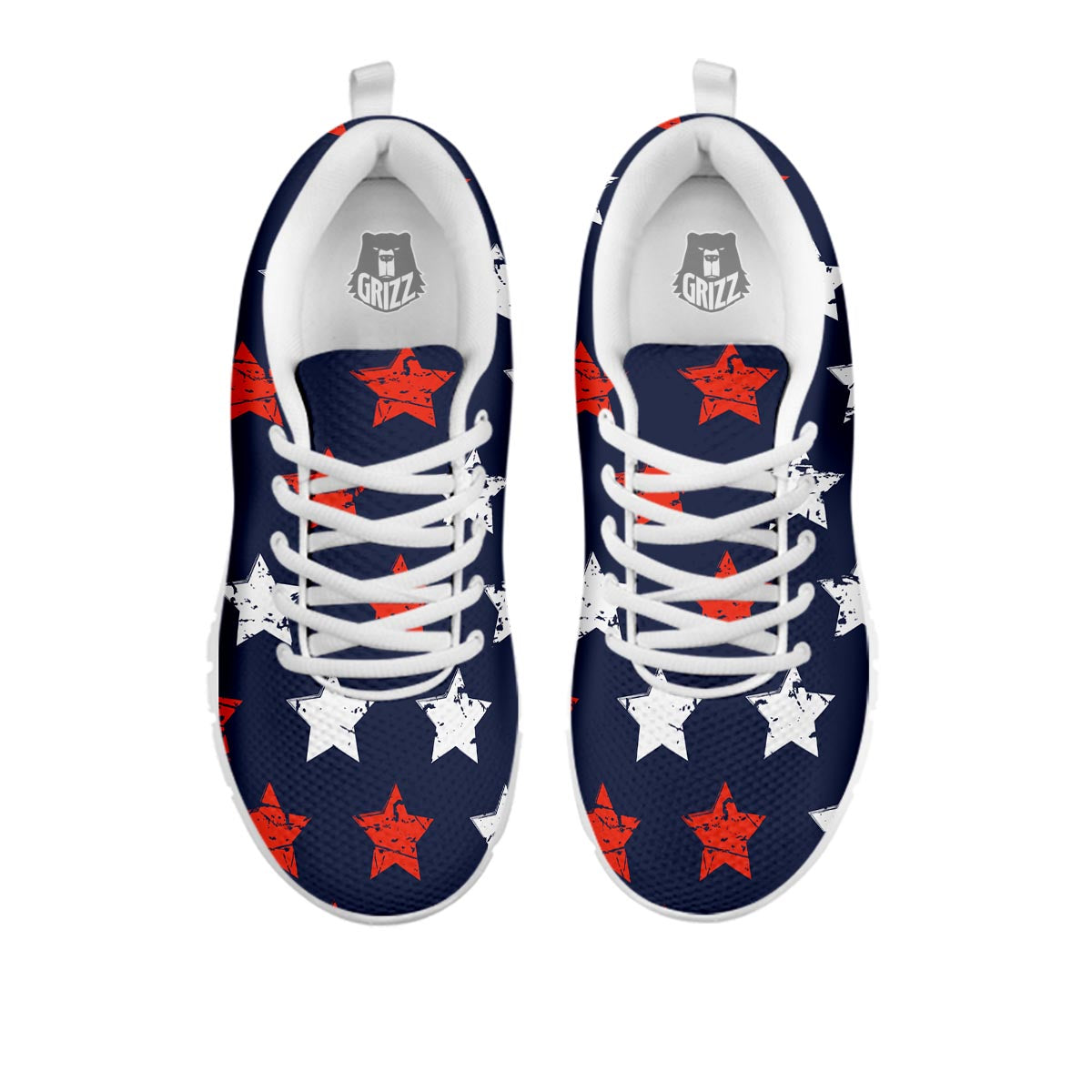 USA Star Blue And Red Print Pattern White Sneaker-grizzshop