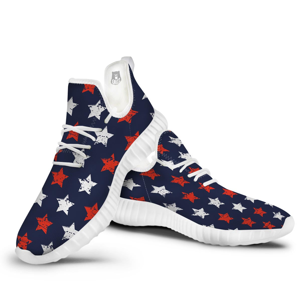 USA Star Blue And Red Print Pattern White Walking Shoes-grizzshop