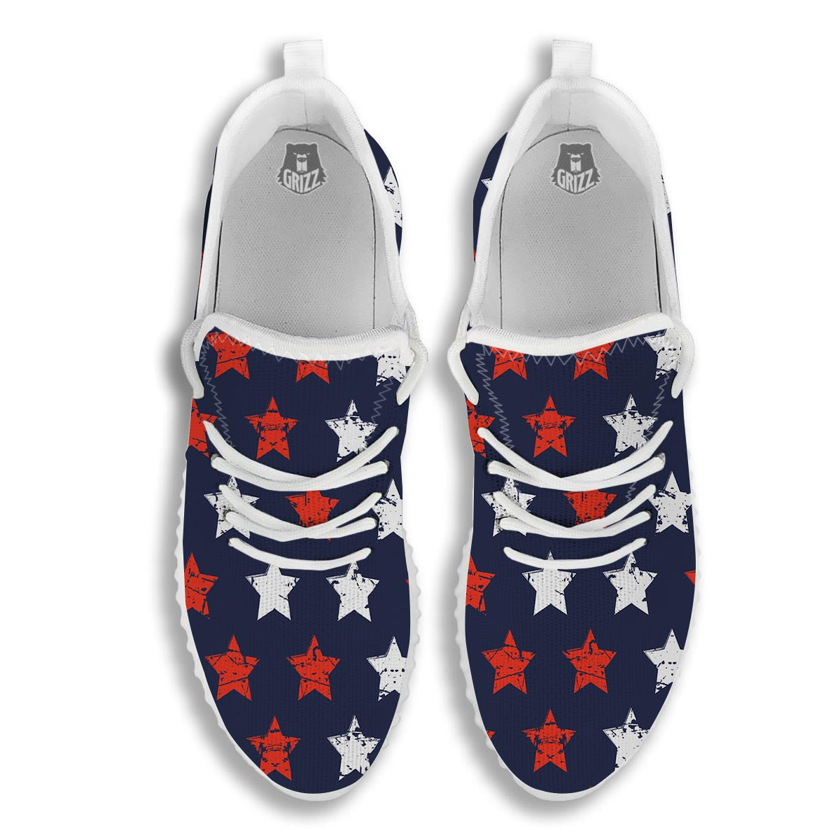 USA Star Blue And Red Print Pattern White Walking Shoes-grizzshop