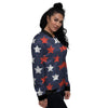 USA Star Blue And Red Print Pattern Women's Bomber Jacket-grizzshop