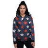 USA Star Blue And Red Print Pattern Women's Bomber Jacket-grizzshop