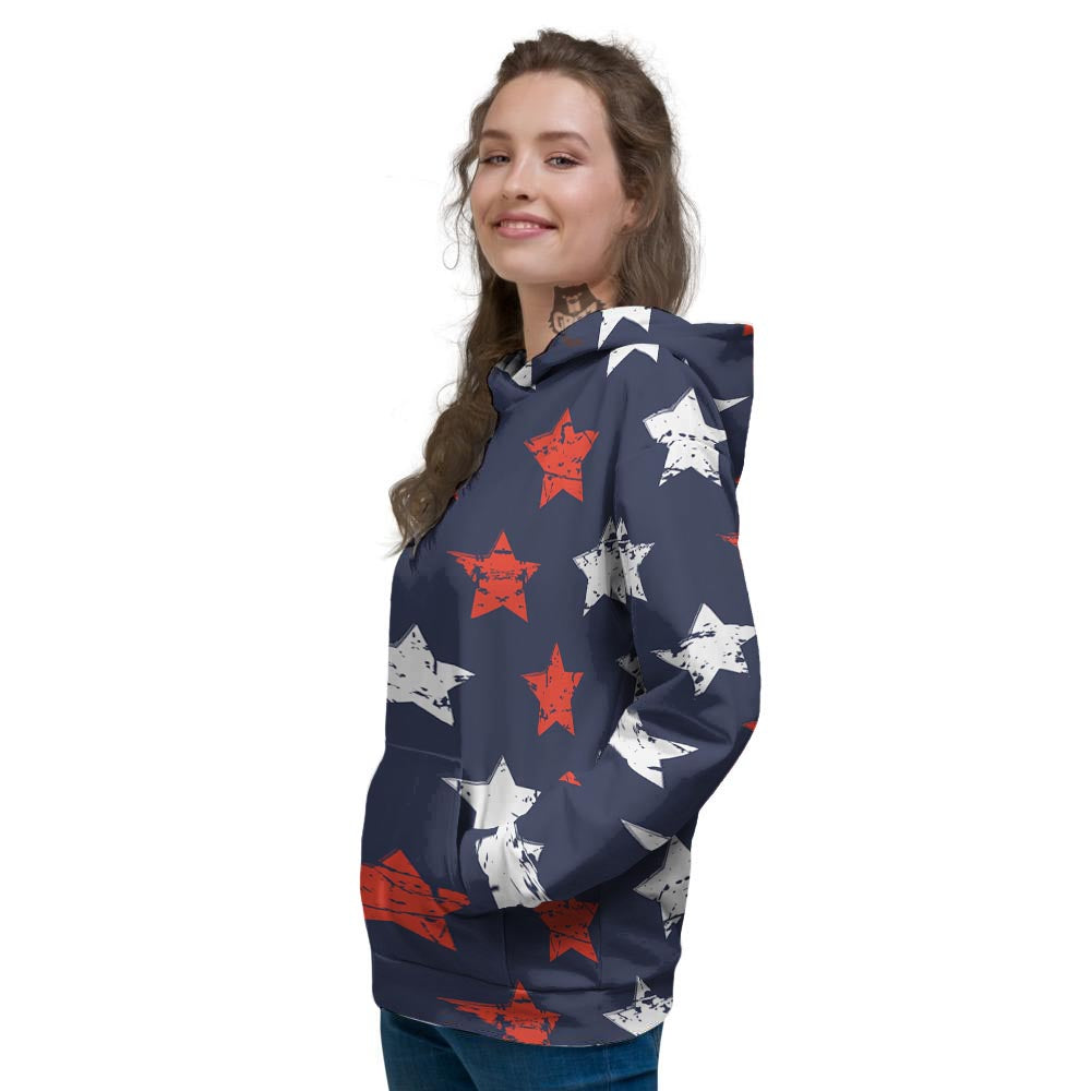 USA Star Blue And Red Print Pattern Women's Hoodie-grizzshop