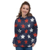 USA Star Blue And Red Print Pattern Women's Hoodie-grizzshop