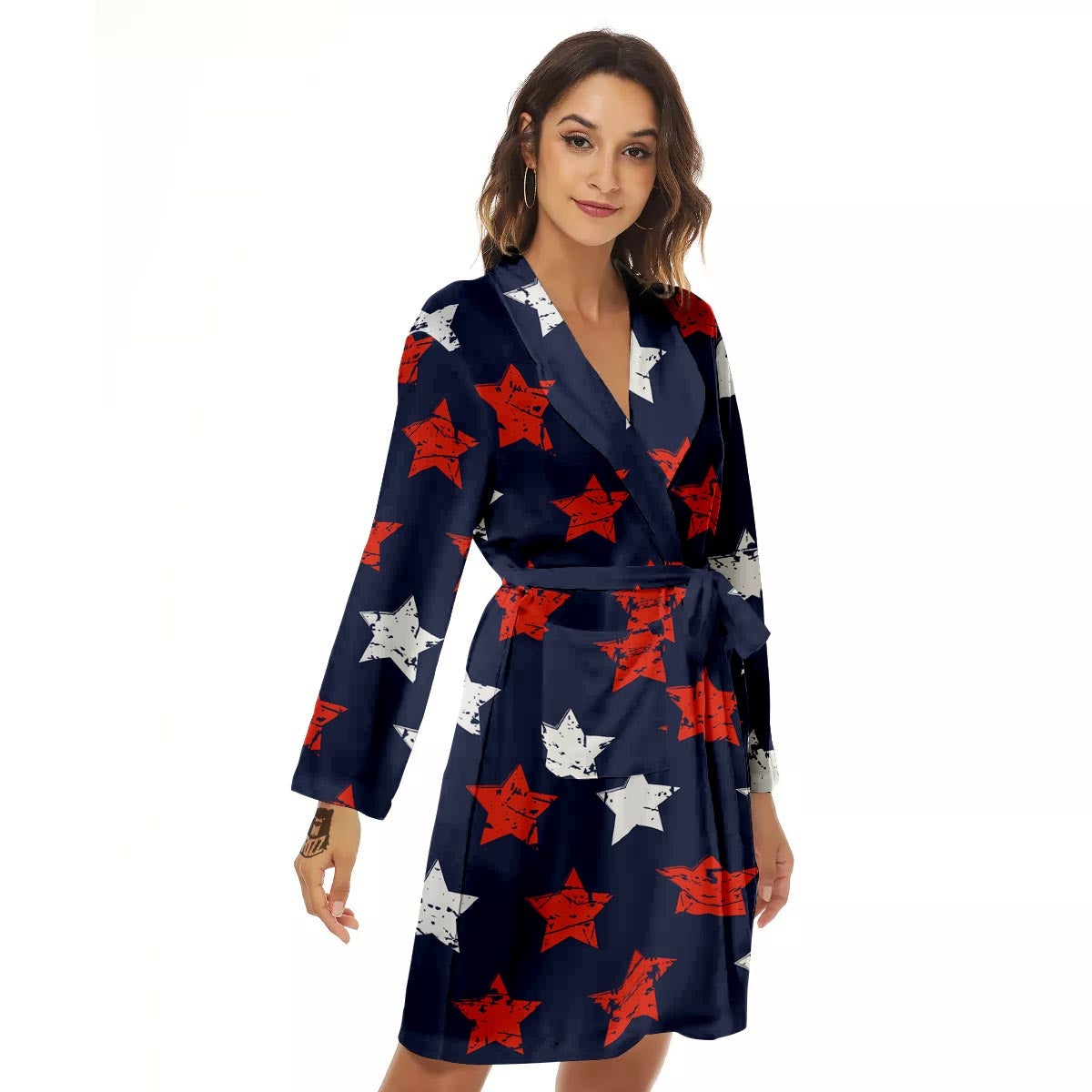 USA Star Blue And Red Print Pattern Women's Robe-grizzshop