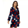 USA Star Blue And Red Print Pattern Women's Robe-grizzshop