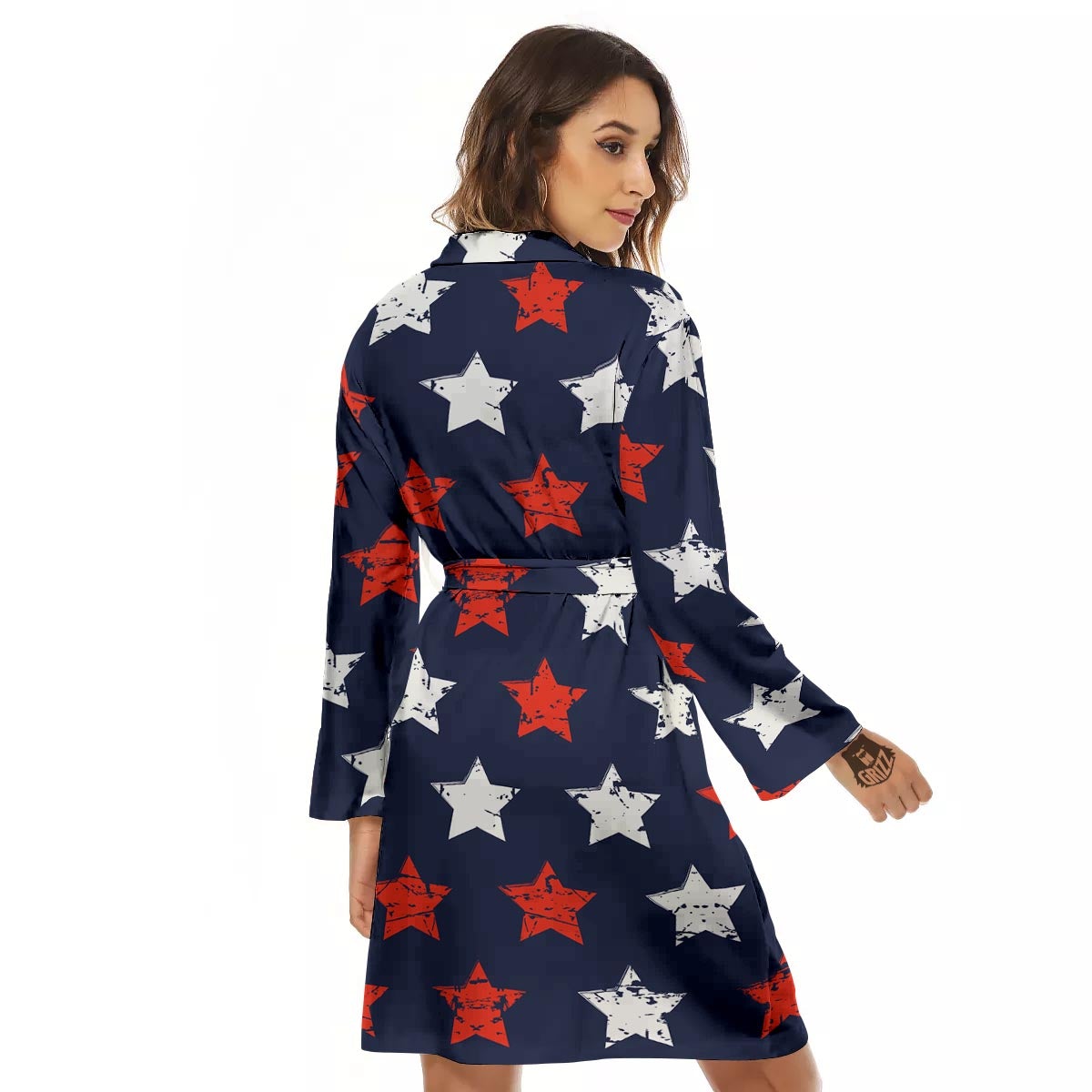 USA Star Blue And Red Print Pattern Women's Robe-grizzshop