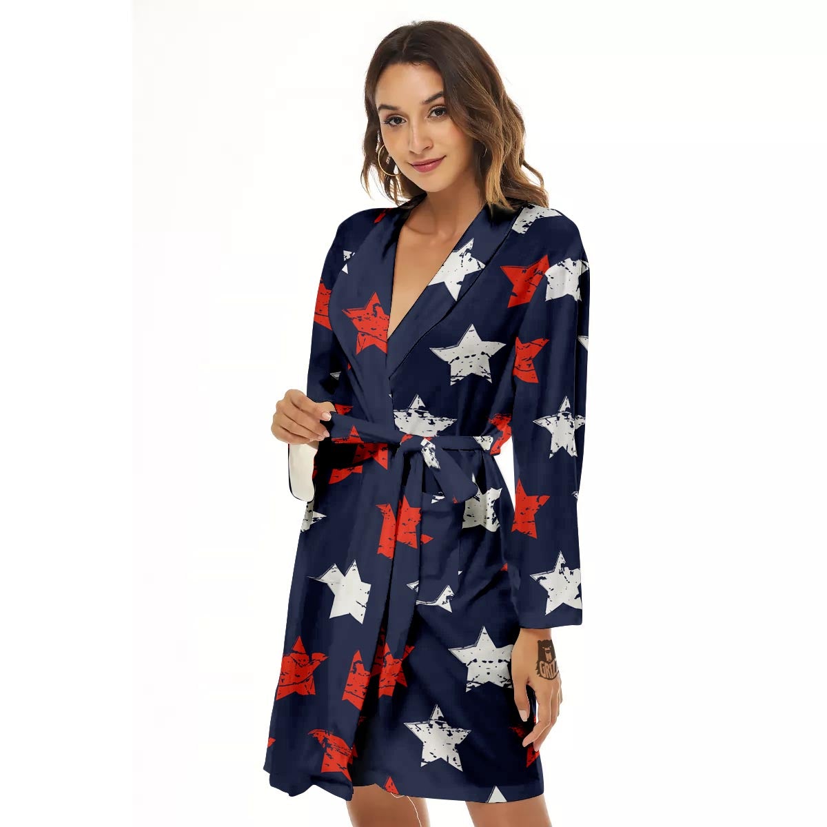 USA Star Blue And Red Print Pattern Women's Robe-grizzshop