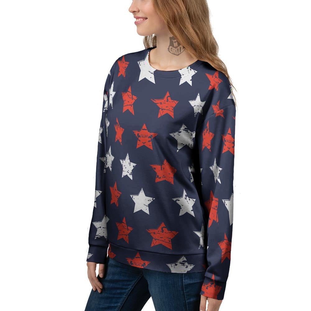 USA Star Blue And Red Print Pattern Women's Sweatshirt-grizzshop