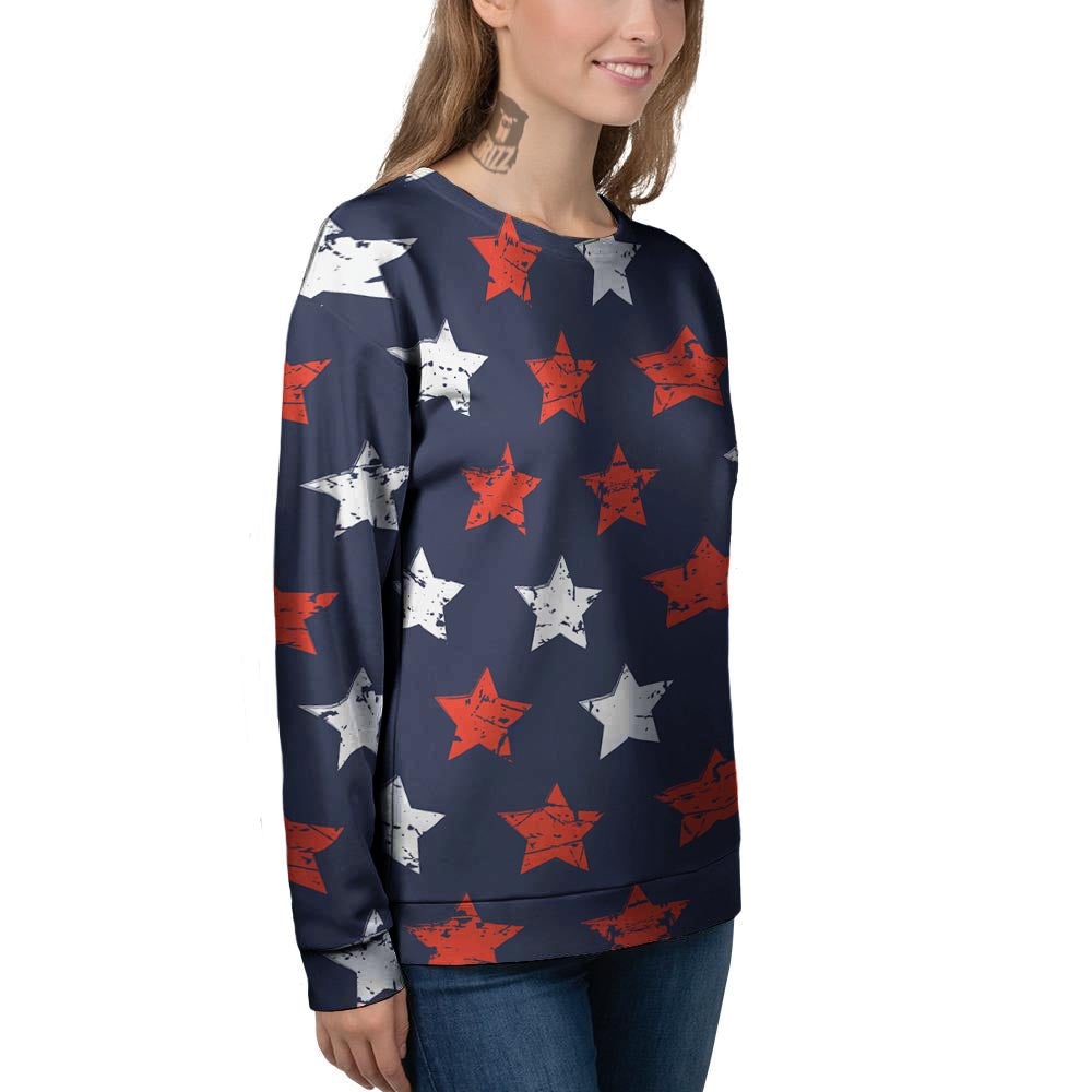 USA Star Blue And Red Print Pattern Women's Sweatshirt-grizzshop