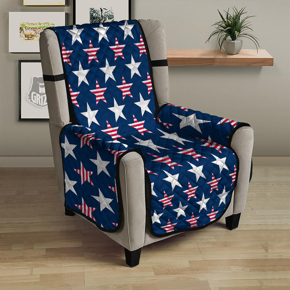 USA Star Fourth of July Print Pattern Armchair Protector-grizzshop