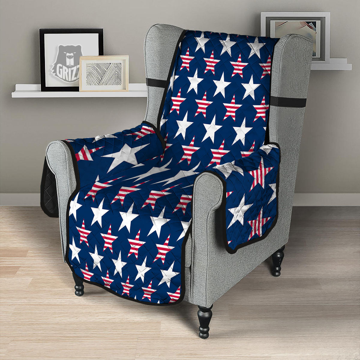 USA Star Fourth of July Print Pattern Armchair Protector-grizzshop