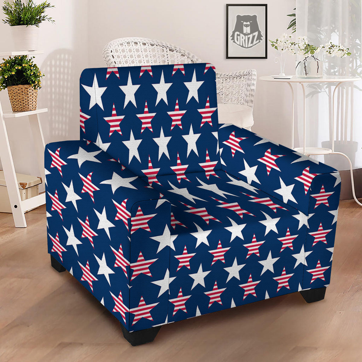 USA Star Fourth of July Print Pattern Armchair Slipcover-grizzshop