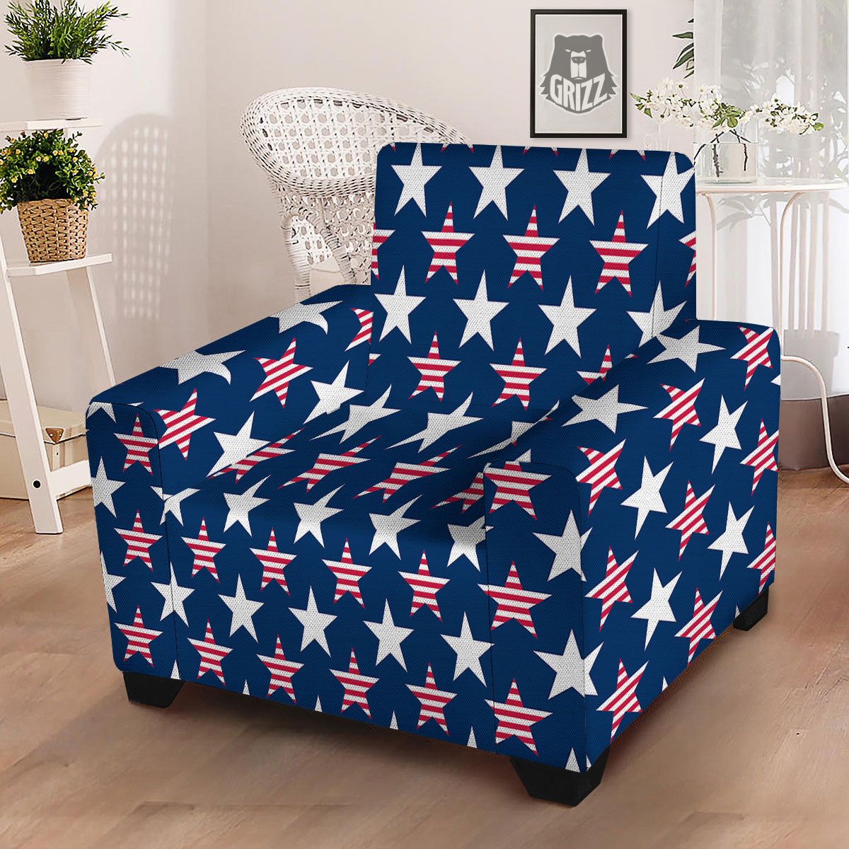 USA Star Fourth of July Print Pattern Armchair Slipcover-grizzshop