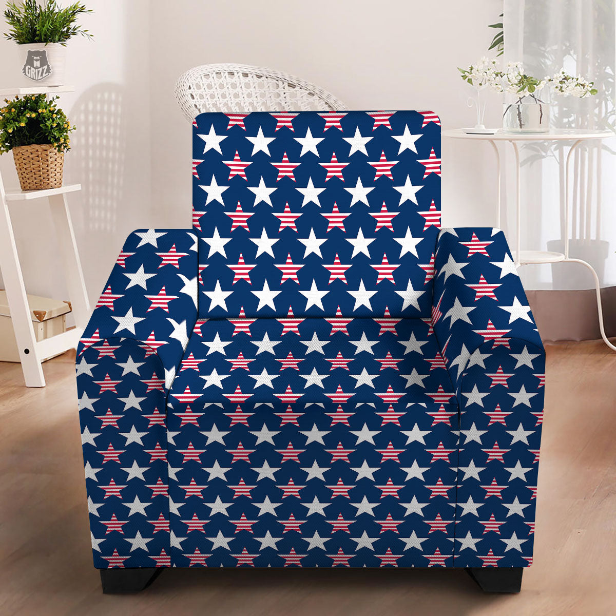 USA Star Fourth of July Print Pattern Armchair Slipcover-grizzshop