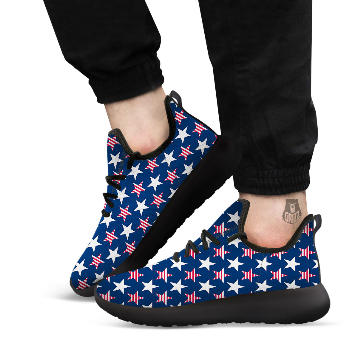 USA Star Fourth of July Print Pattern Black Athletic Shoes-grizzshop