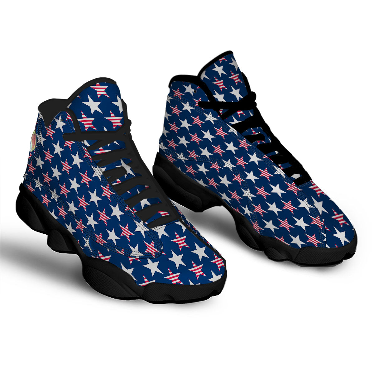 USA Star Fourth of July Print Pattern Black Basketball Shoes-grizzshop