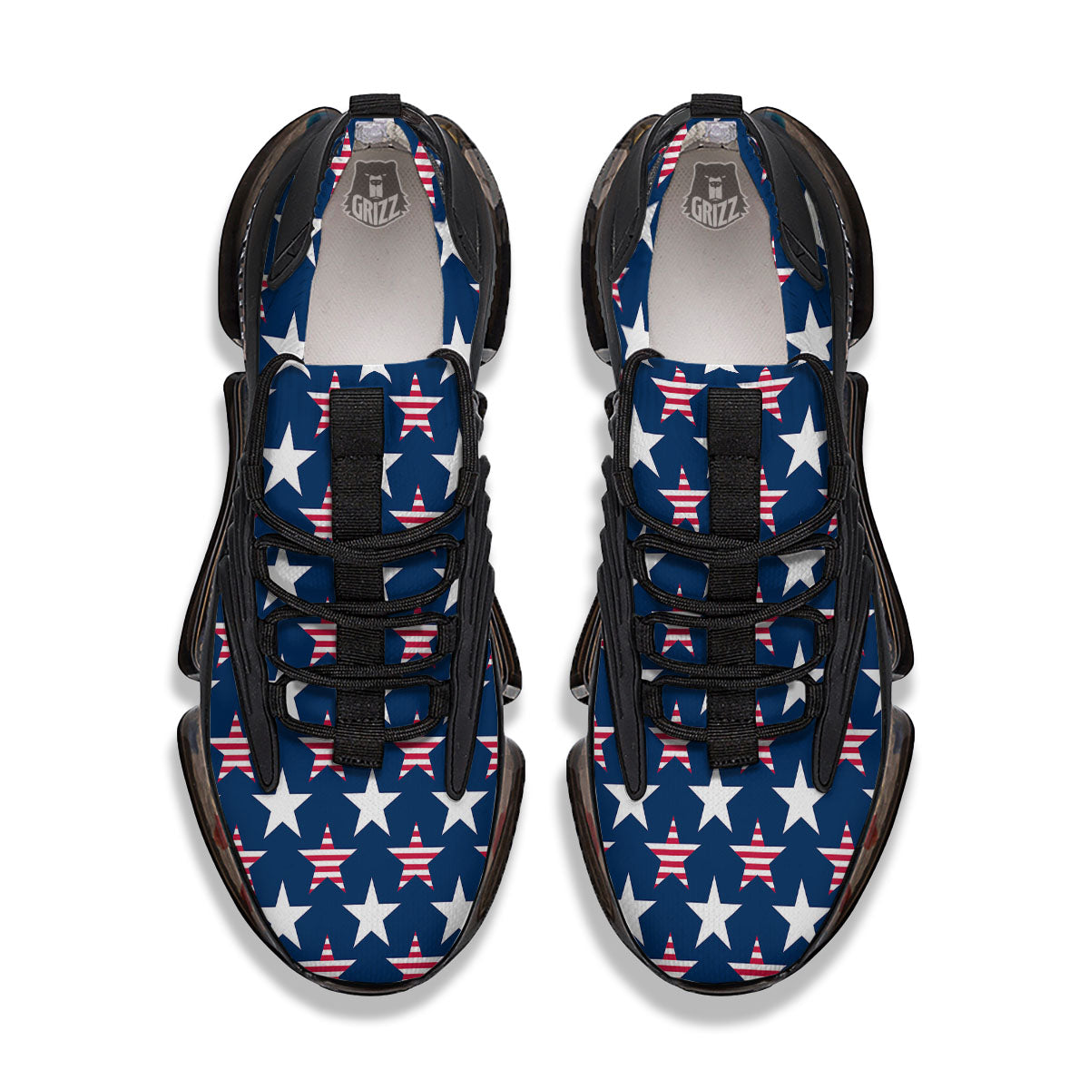 USA Star Fourth of July Print Pattern Black Gym Shoes-grizzshop