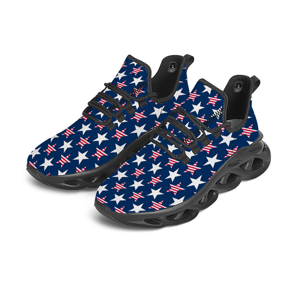 USA Star Fourth of July Print Pattern Black Running Shoes-grizzshop