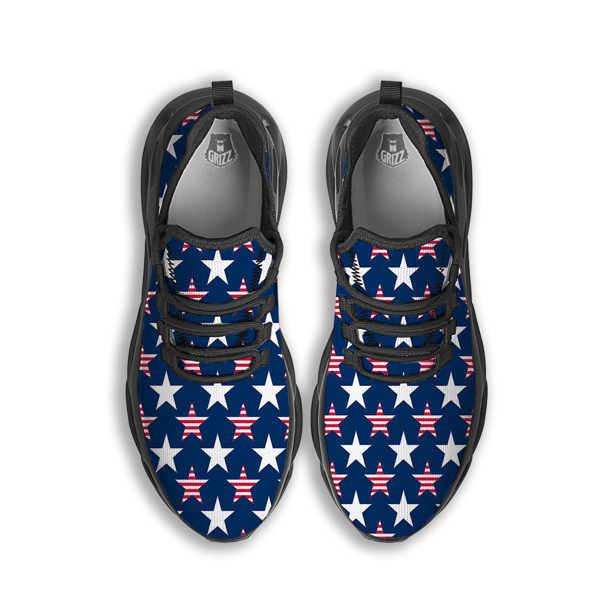 USA Star Fourth of July Print Pattern Black Running Shoes-grizzshop