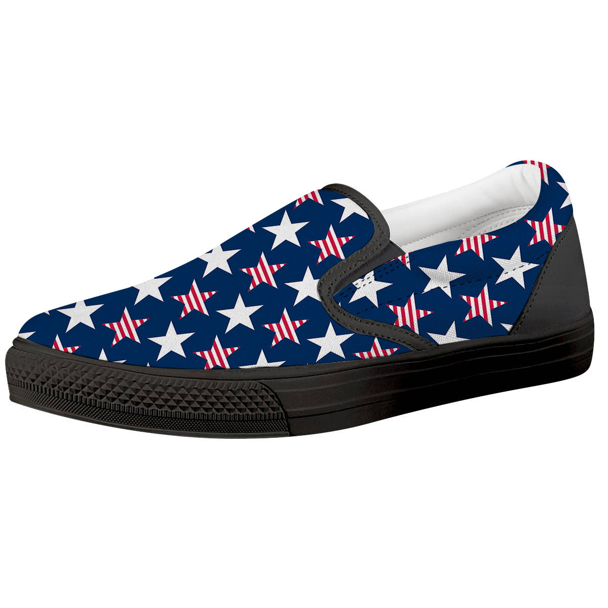 USA Star Fourth of July Print Pattern Black Slip On Shoes-grizzshop