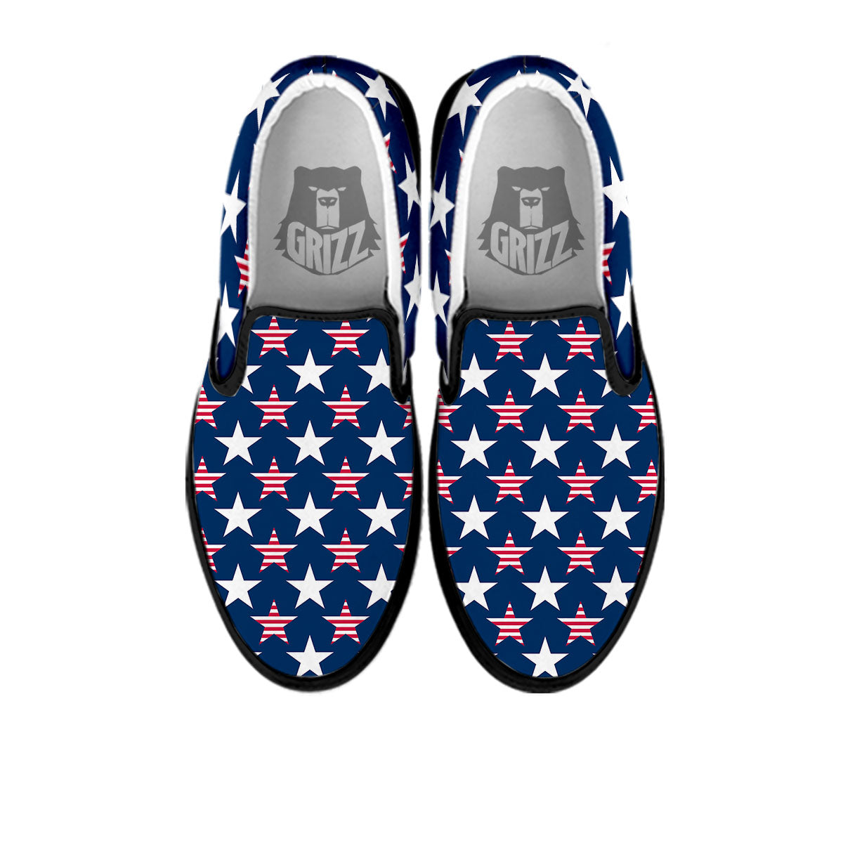 USA Star Fourth of July Print Pattern Black Slip On Shoes-grizzshop