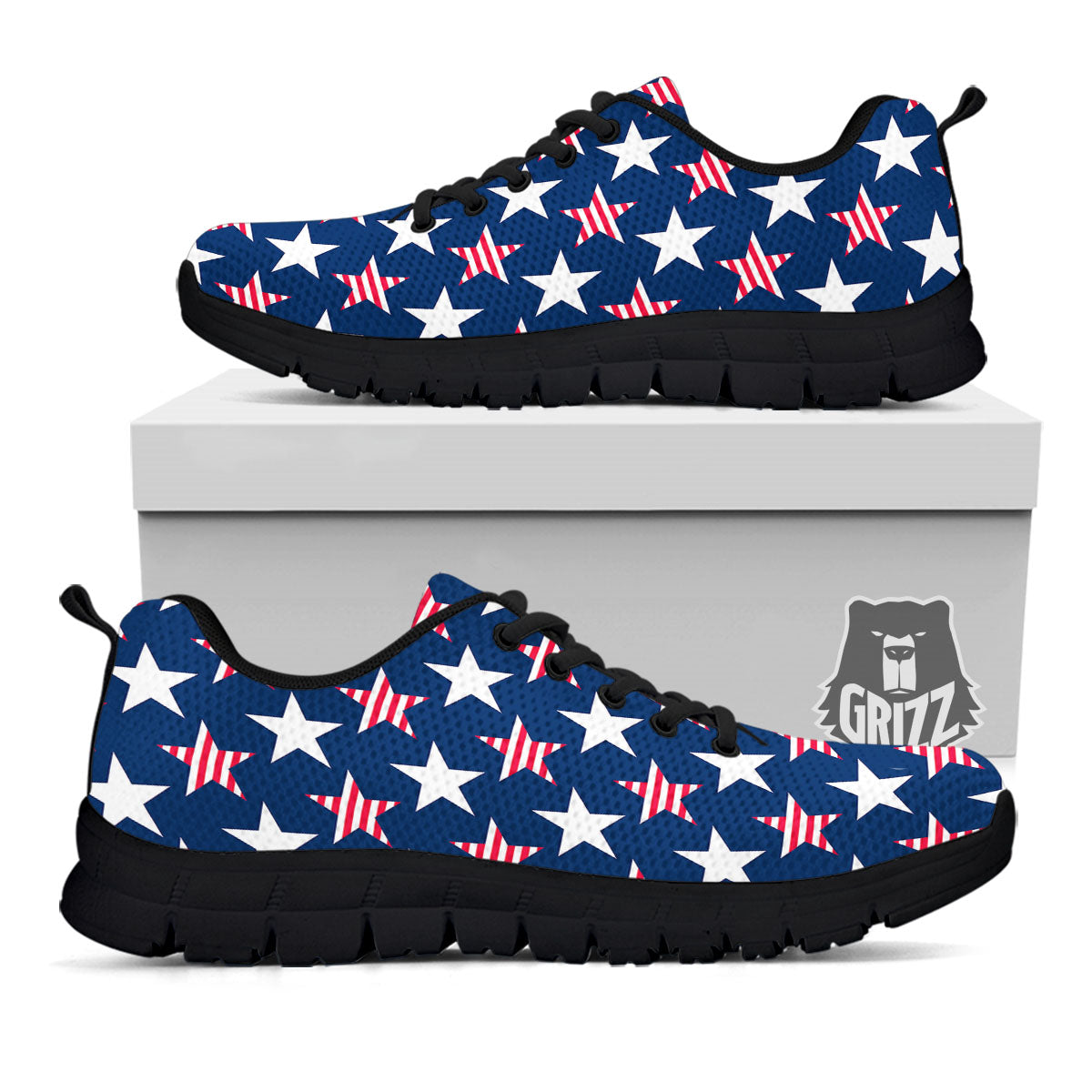 USA Star Fourth of July Print Pattern Black Sneaker-grizzshop