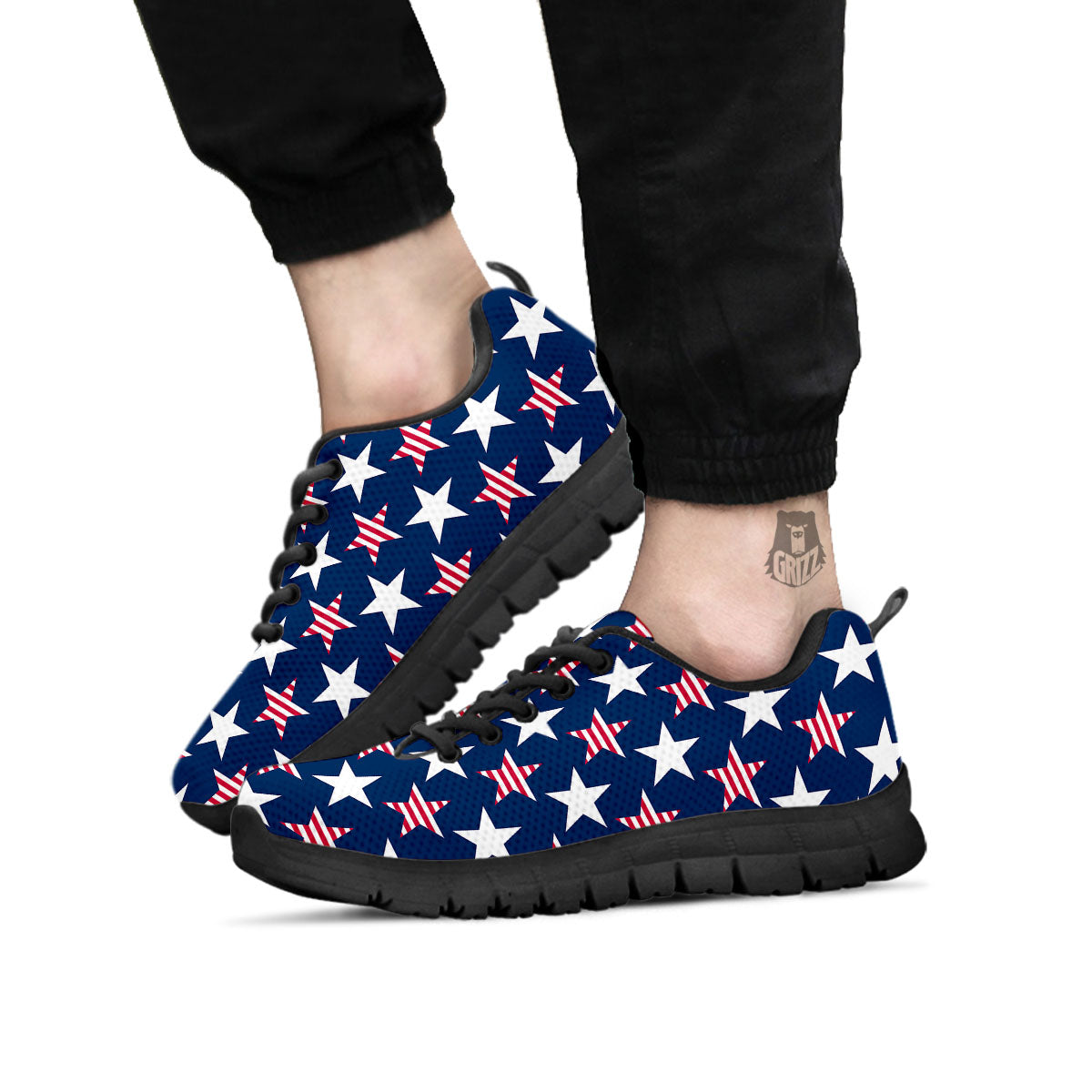 USA Star Fourth of July Print Pattern Black Sneaker-grizzshop