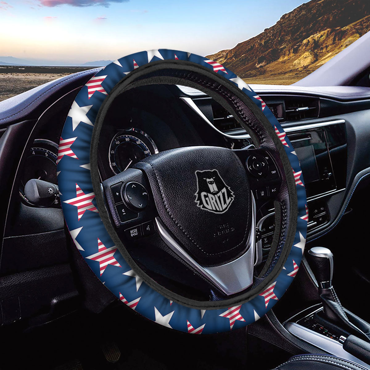 USA Star Fourth of July Print Pattern Car Steering Wheel Cover-grizzshop