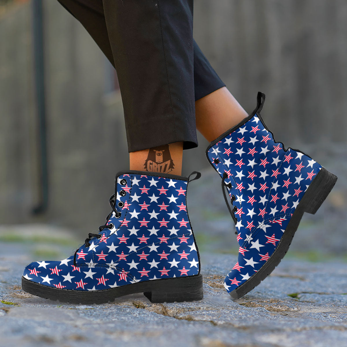 USA Star Fourth of July Print Pattern Leather Boots-grizzshop