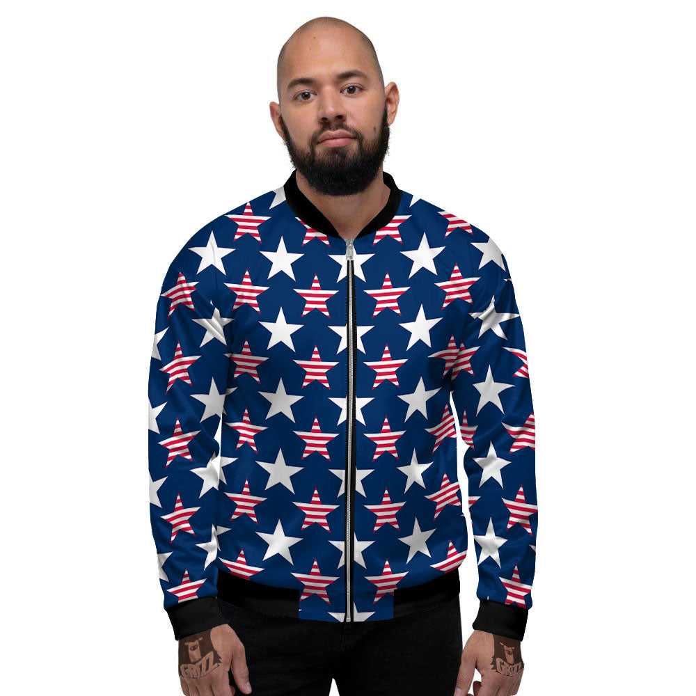 USA Star Fourth of July Print Pattern Men's Bomber Jacket-grizzshop