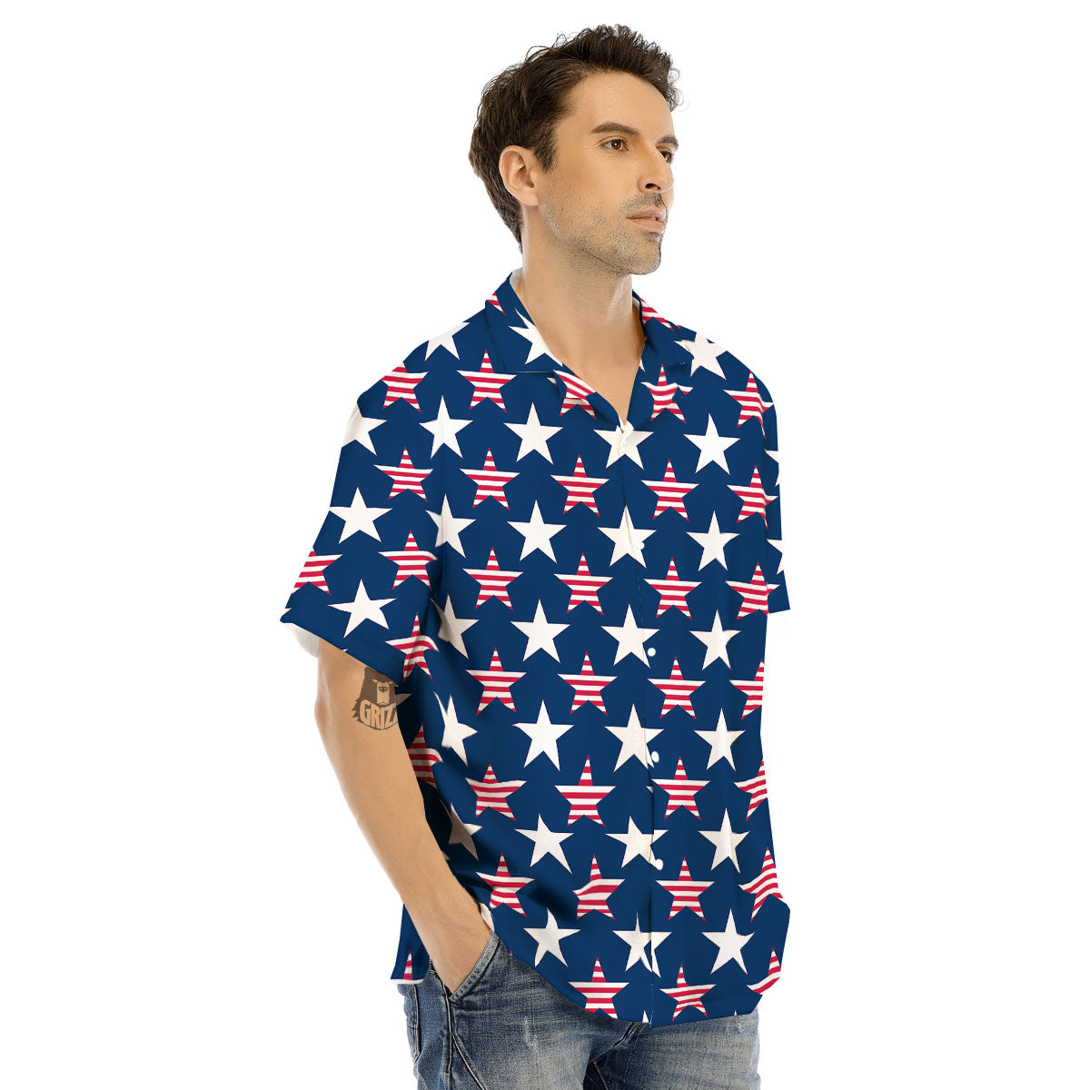 USA Star Fourth of July Print Pattern Men's Hawaiian Shirt-grizzshop