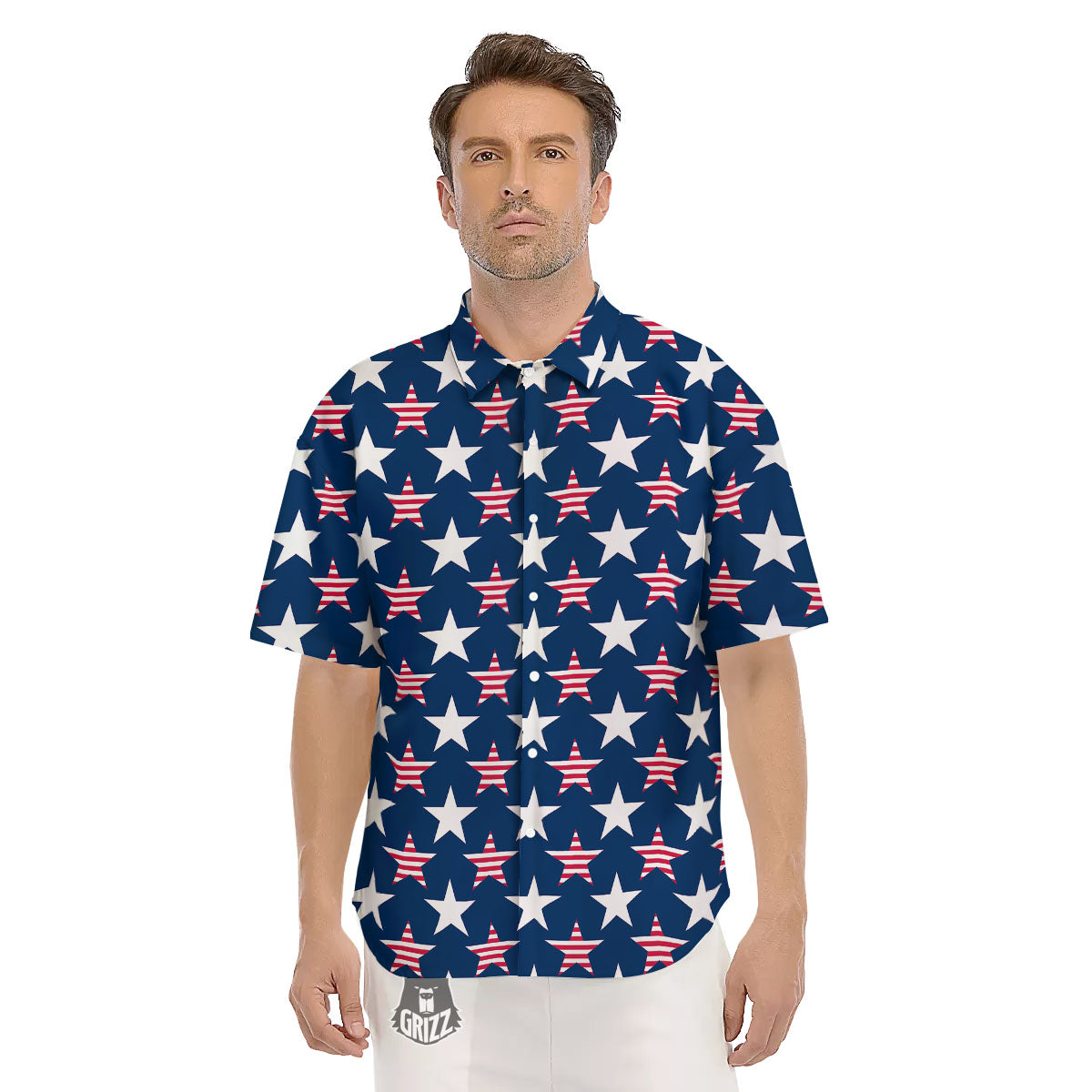 USA Star Fourth of July Print Pattern Men's Short Sleeve Shirts-grizzshop