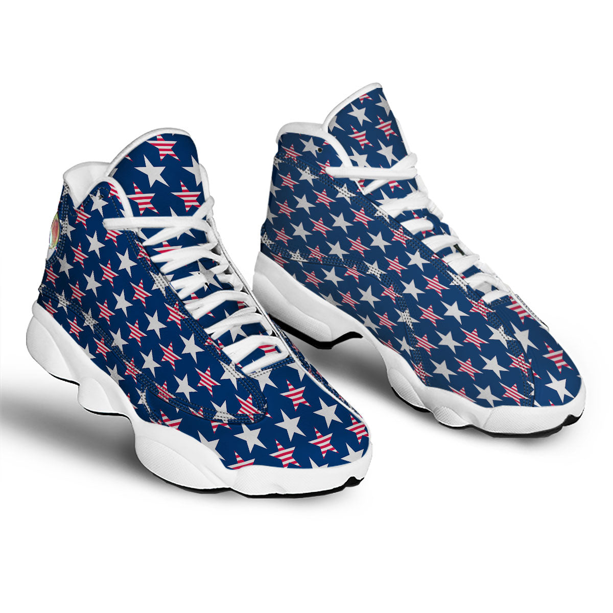 USA Star Fourth of July Print Pattern White Basketball Shoes-grizzshop