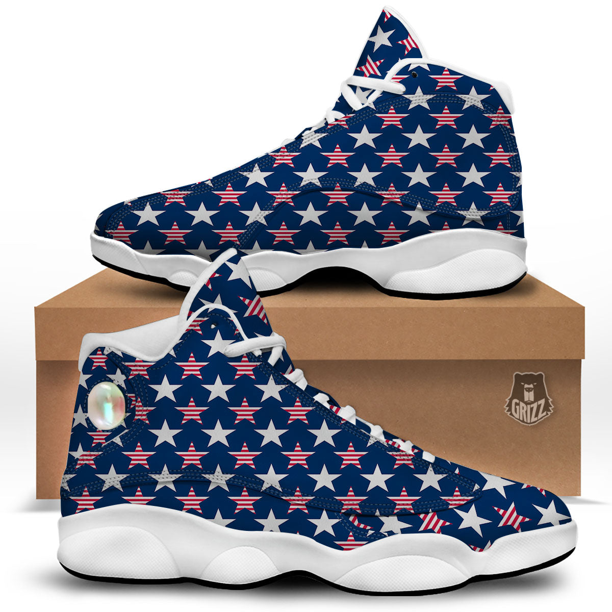 USA Star Fourth of July Print Pattern White Basketball Shoes-grizzshop