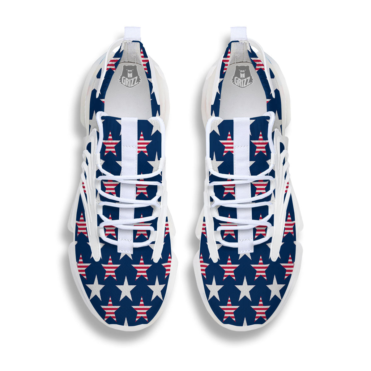 USA Star Fourth of July Print Pattern White Gym Shoes-grizzshop