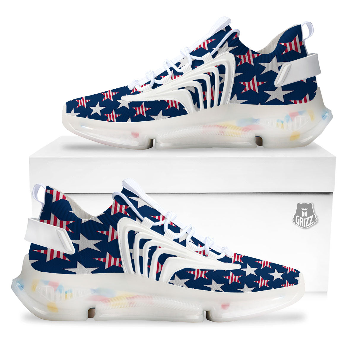 USA Star Fourth of July Print Pattern White Gym Shoes-grizzshop