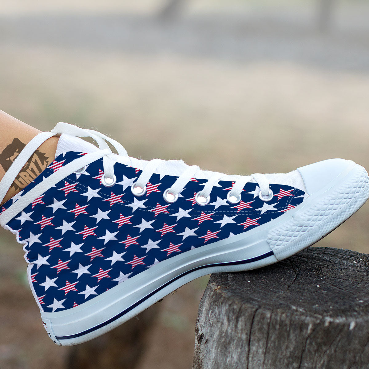 USA Star Fourth of July Print Pattern White High Top Shoes-grizzshop