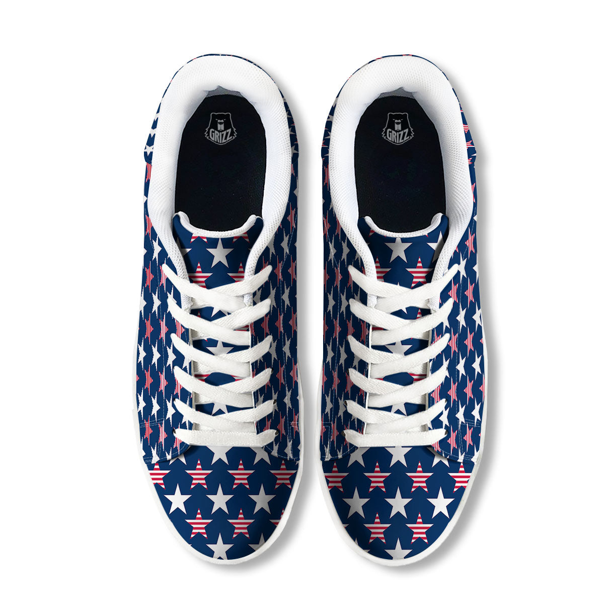 USA Star Fourth of July Print Pattern White Low Top Sneakers-grizzshop