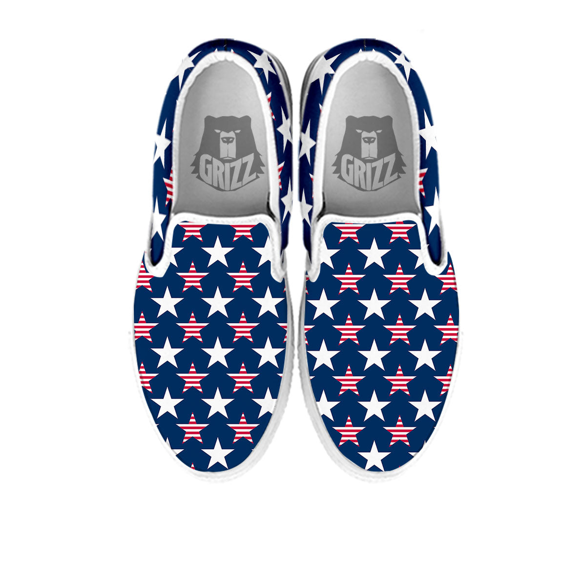 USA Star Fourth of July Print Pattern White Slip On Shoes-grizzshop